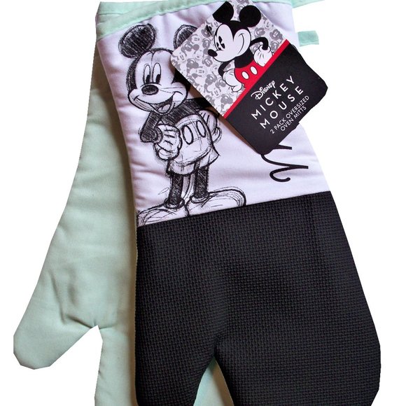 Disney Mickey Mouse 2pk Oversized Oven Mitts Mint-Green Black 13.75 x 7 in - Picture 1 of 1
